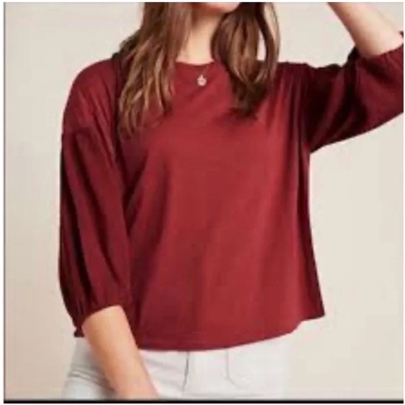 Anthropologie Velvet by Graham and Spencer Margot Knit Top Puff Sleeve Shirt 1X - Picture 2 of 13